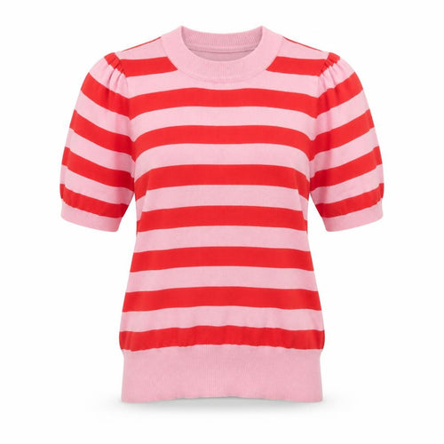 Saint Tropez Women's Pink Red Striped Puff Sleeve Knit Jumper S