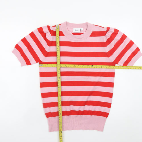 Saint Tropez Women's Pink Red Striped Puff Sleeve Knit Jumper S