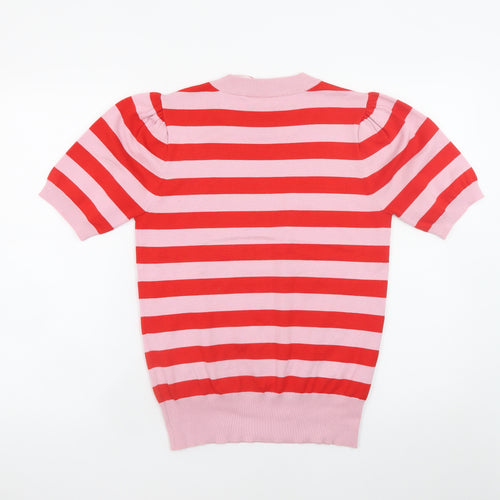 Saint Tropez Women's Pink Red Striped Puff Sleeve Knit Jumper S
