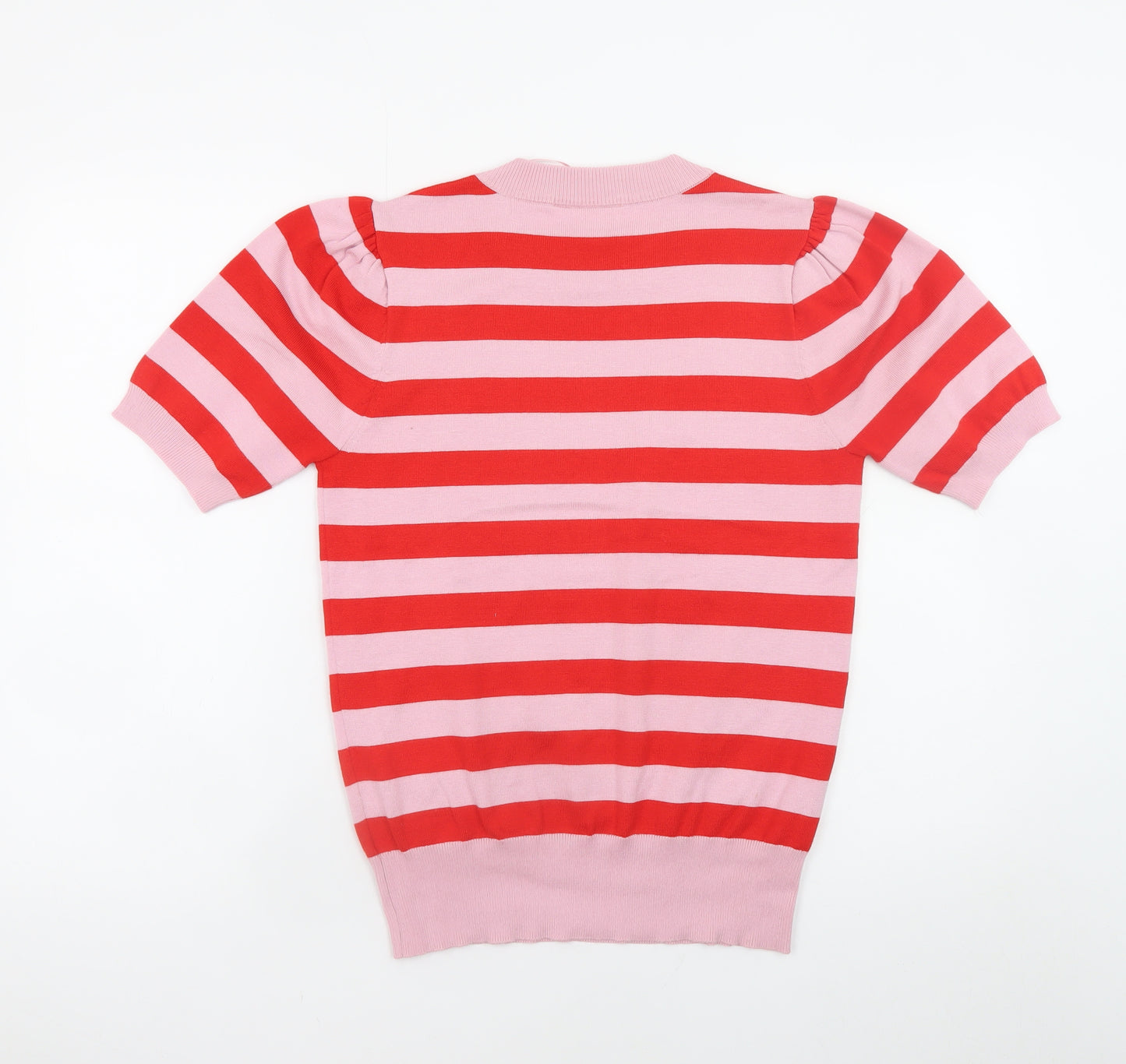 Saint Tropez Women's Pink Red Striped Puff Sleeve Knit Jumper S
