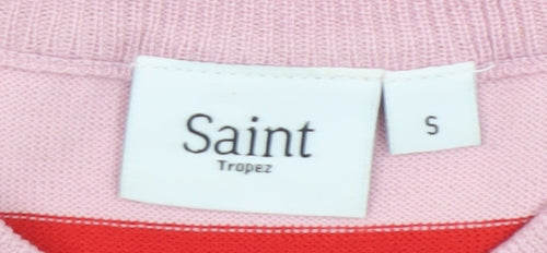 Saint Tropez Women's Pink Red Striped Puff Sleeve Knit Jumper S