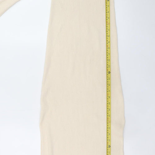 Stradivarius Women’s Beige Ribbed Knit Bodycon Midi Dress Size 10