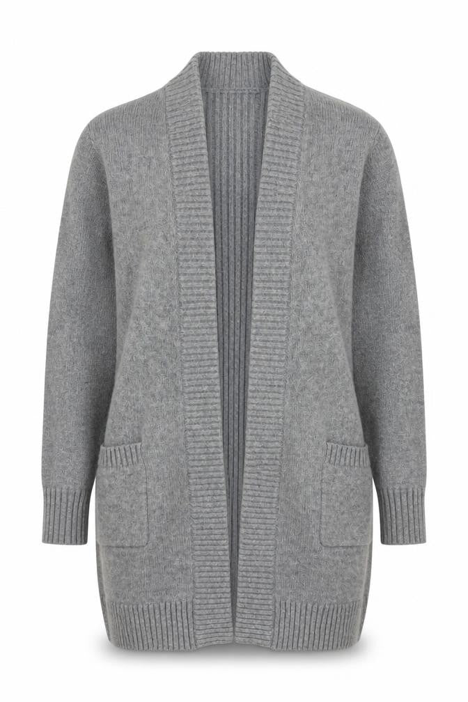 Front view of Boden Women's Grey Wool Blend Long Cardigan, size S
