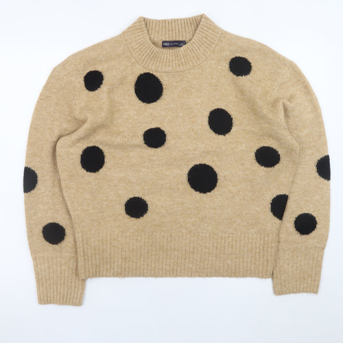 Marks and Spencer Women's Beige Polka Dot Crew Neck Jumper M