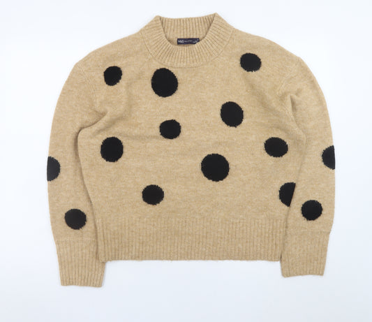Marks and Spencer Women's Beige Polka Dot Crew Neck Jumper M