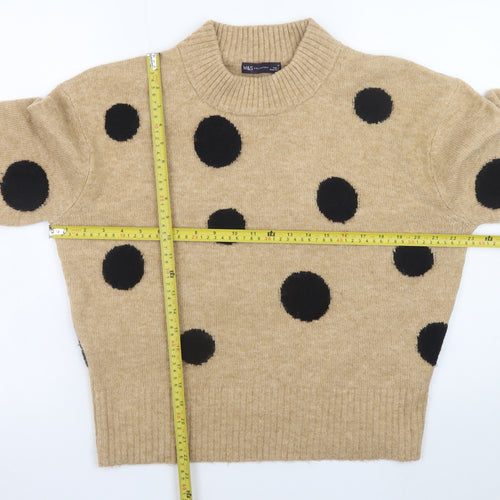 Marks and Spencer Women's Beige Polka Dot Crew Neck Jumper M