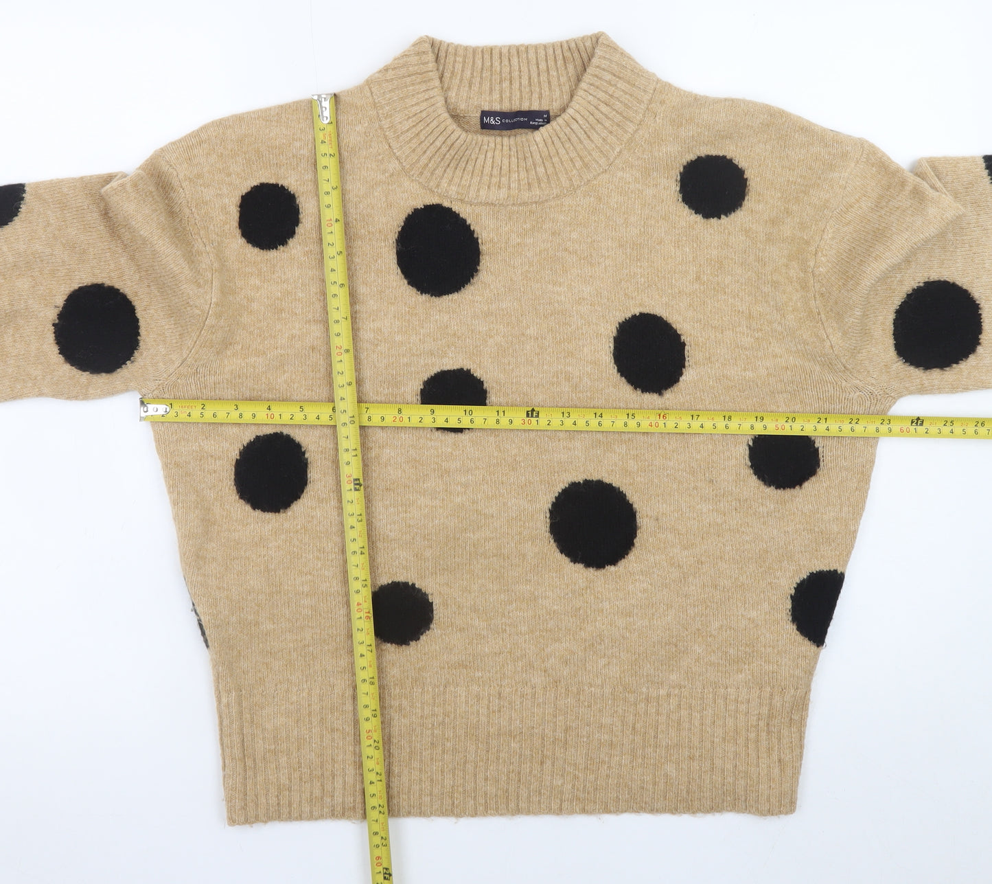 Marks and Spencer Women's Beige Polka Dot Crew Neck Jumper M