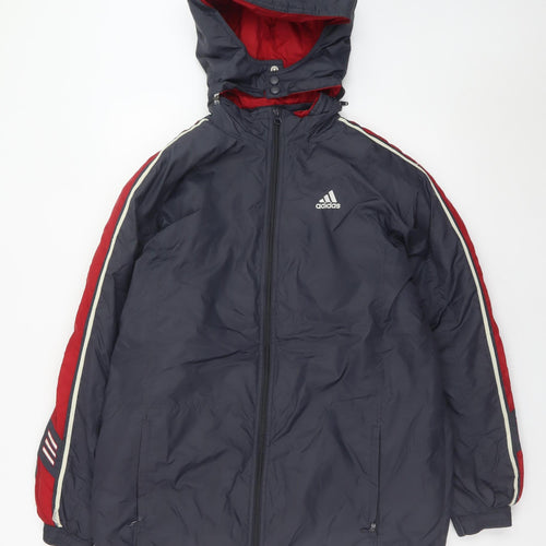 Adidas Men's Blue Hooded Puffer Jacket Size S Water Resistant Full Zip