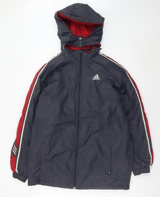 Adidas Men's Blue Hooded Puffer Jacket Size S Water Resistant Full Zip