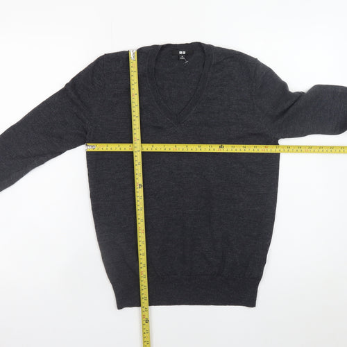 Uniqlo Women's Black Wool V-Neck Jumper M Long Sleeve Pullover