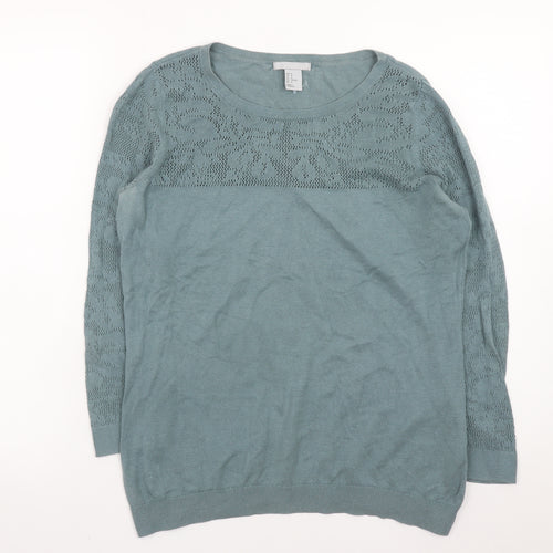 H&M Women's Green Cotton Modal Open-Knit Pullover Jumper Size 12