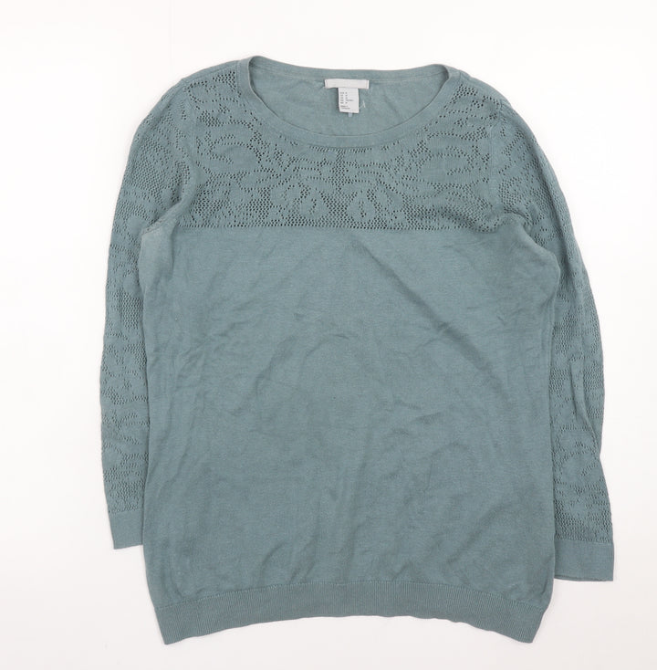 H&M Women's Green Cotton Modal Open-Knit Pullover Jumper Size 12