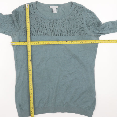 H&M Women's Green Cotton Modal Open-Knit Pullover Jumper Size 12