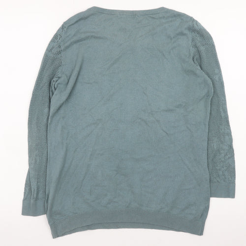 H&M Women's Green Cotton Modal Open-Knit Pullover Jumper Size 12