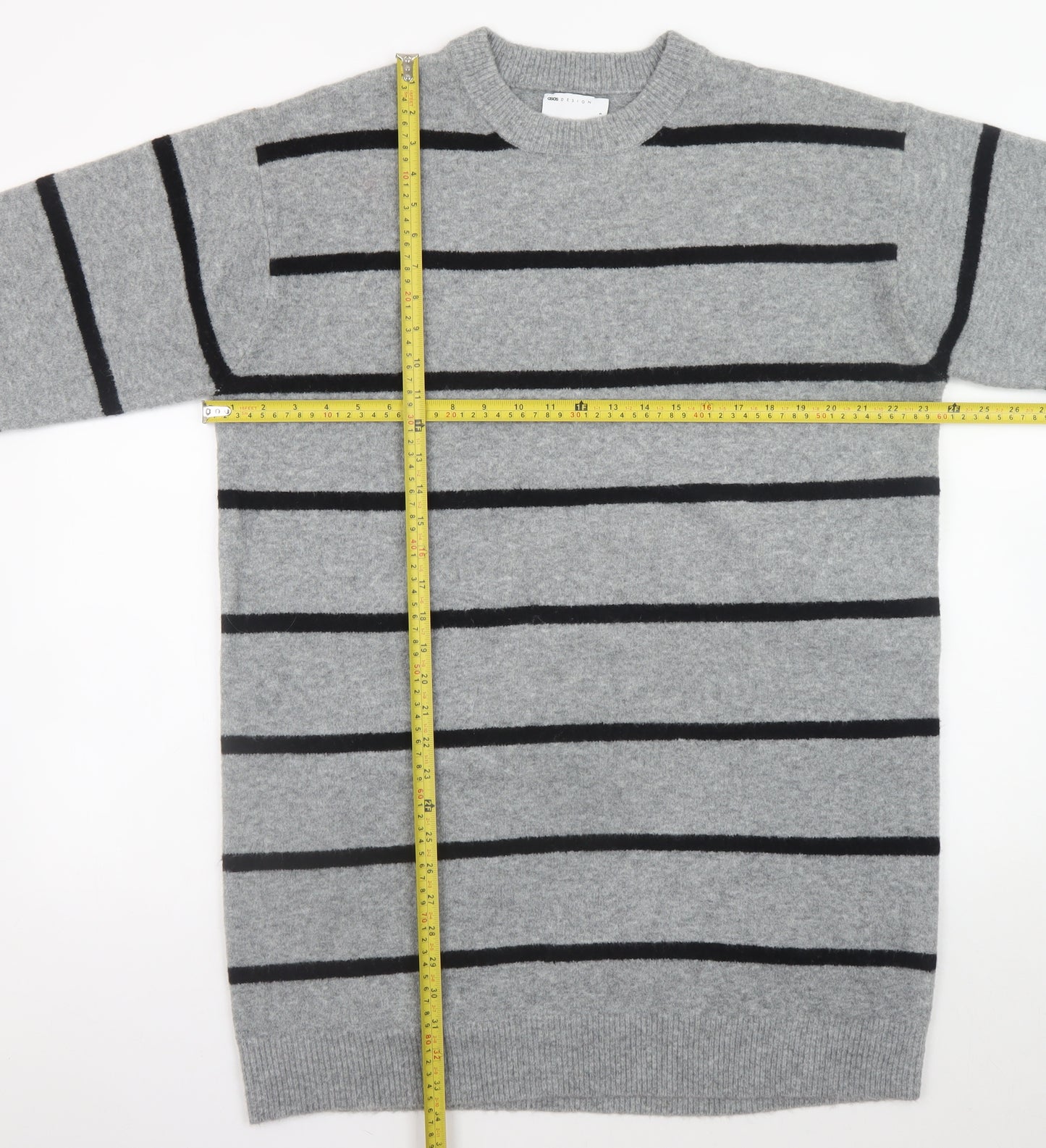 ASOS Design Women’s Grey Striped Sweater Dress Size 8-10 Knit Stretch