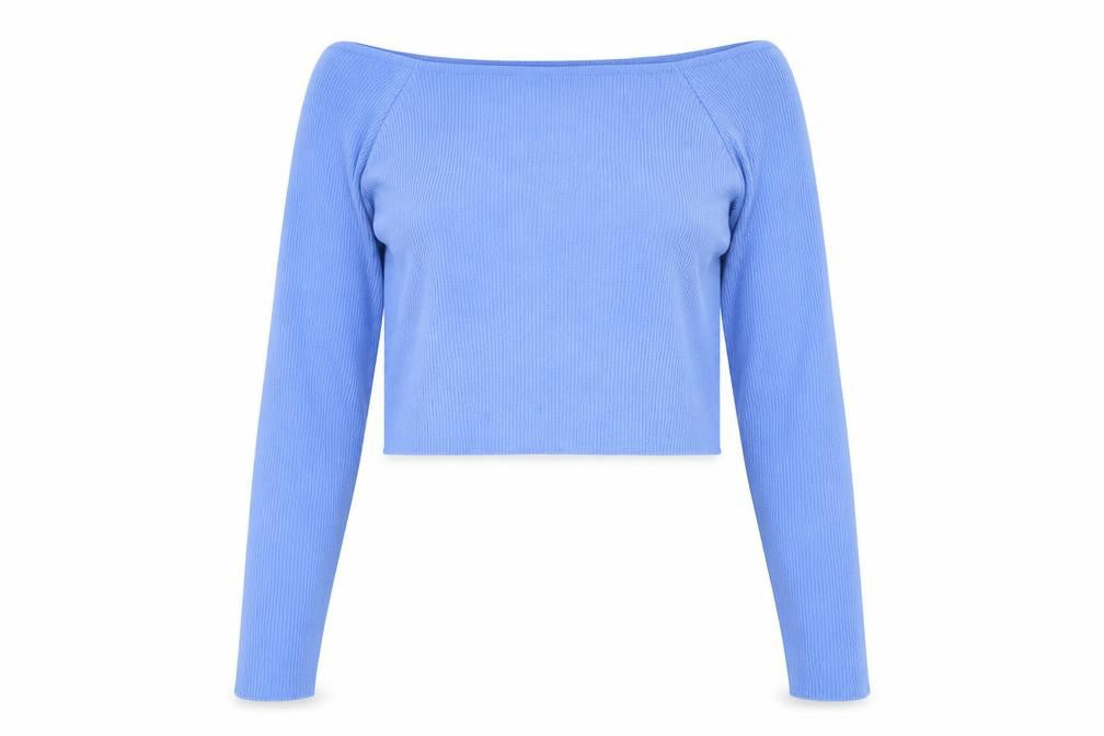 Front view of ASOS DESIGN Women’s Blue Long Sleeve Square Neck jumper, size UK 16