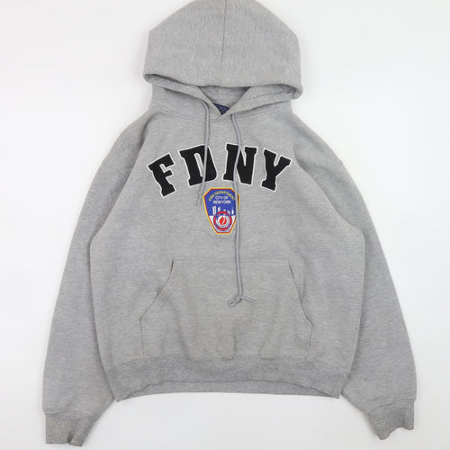 FDNY Men's Grey Pullover Hoodie Size S Embroidered Logo Sweatshirt