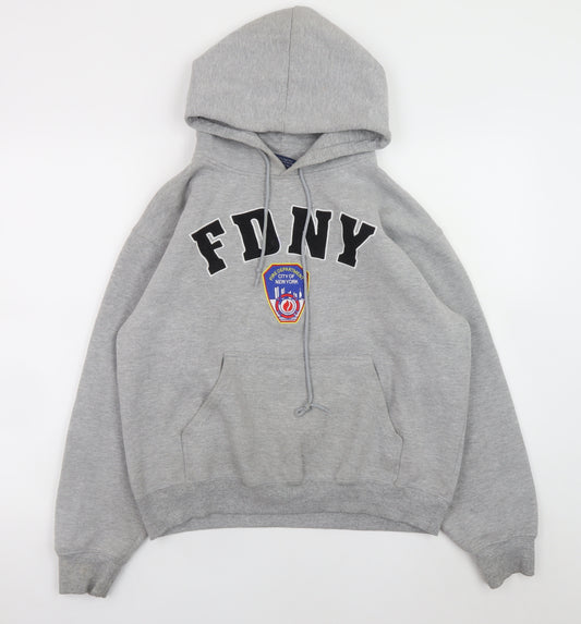 FDNY Men's Grey Pullover Hoodie Size S Embroidered Logo Sweatshirt