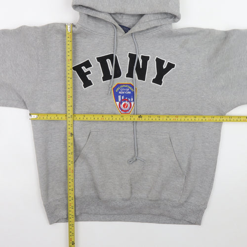 FDNY Men's Grey Pullover Hoodie Size S Embroidered Logo Sweatshirt
