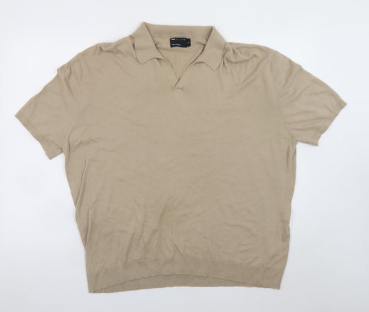 ASOS DESIGN Men's Beige Short Sleeve Collared Cotton T-Shirt XL