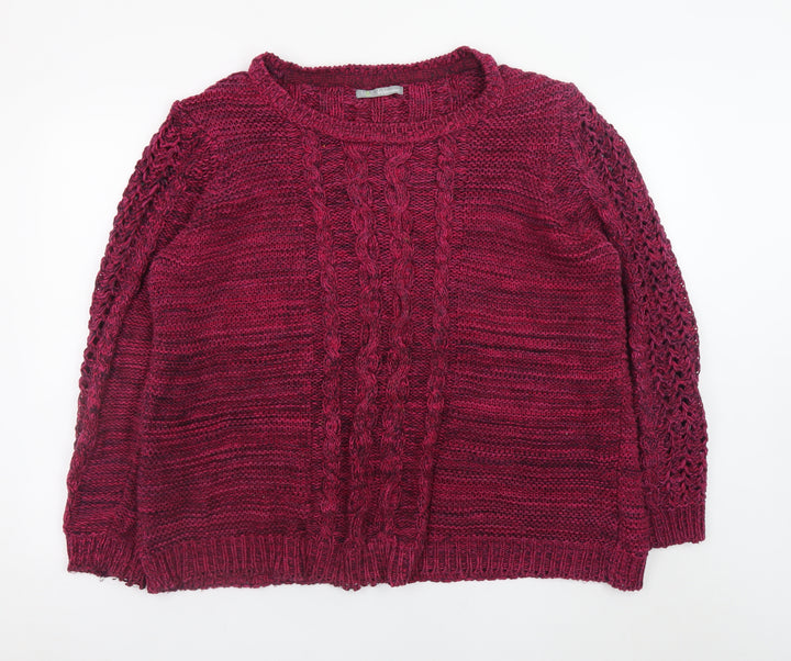 Marks and Spencer Women's Red Cotton Cable Knit Jumper Size 18