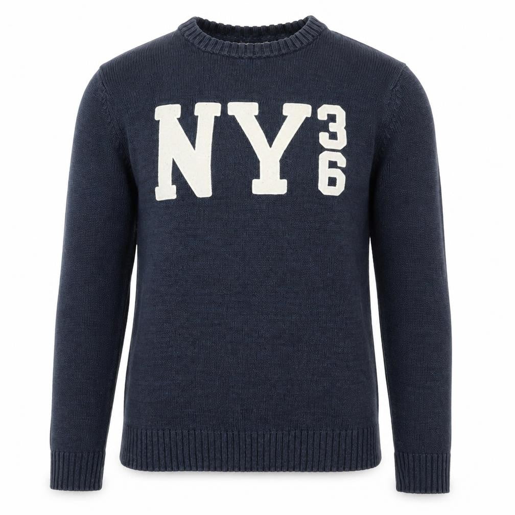Front view of L.O.G.G. men’s blue cotton ny36 crew neck jumper, size S