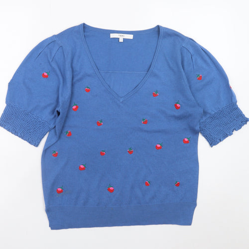 Next Women’s Blue Embroidered Strawberry Knit T-Shirt Size S