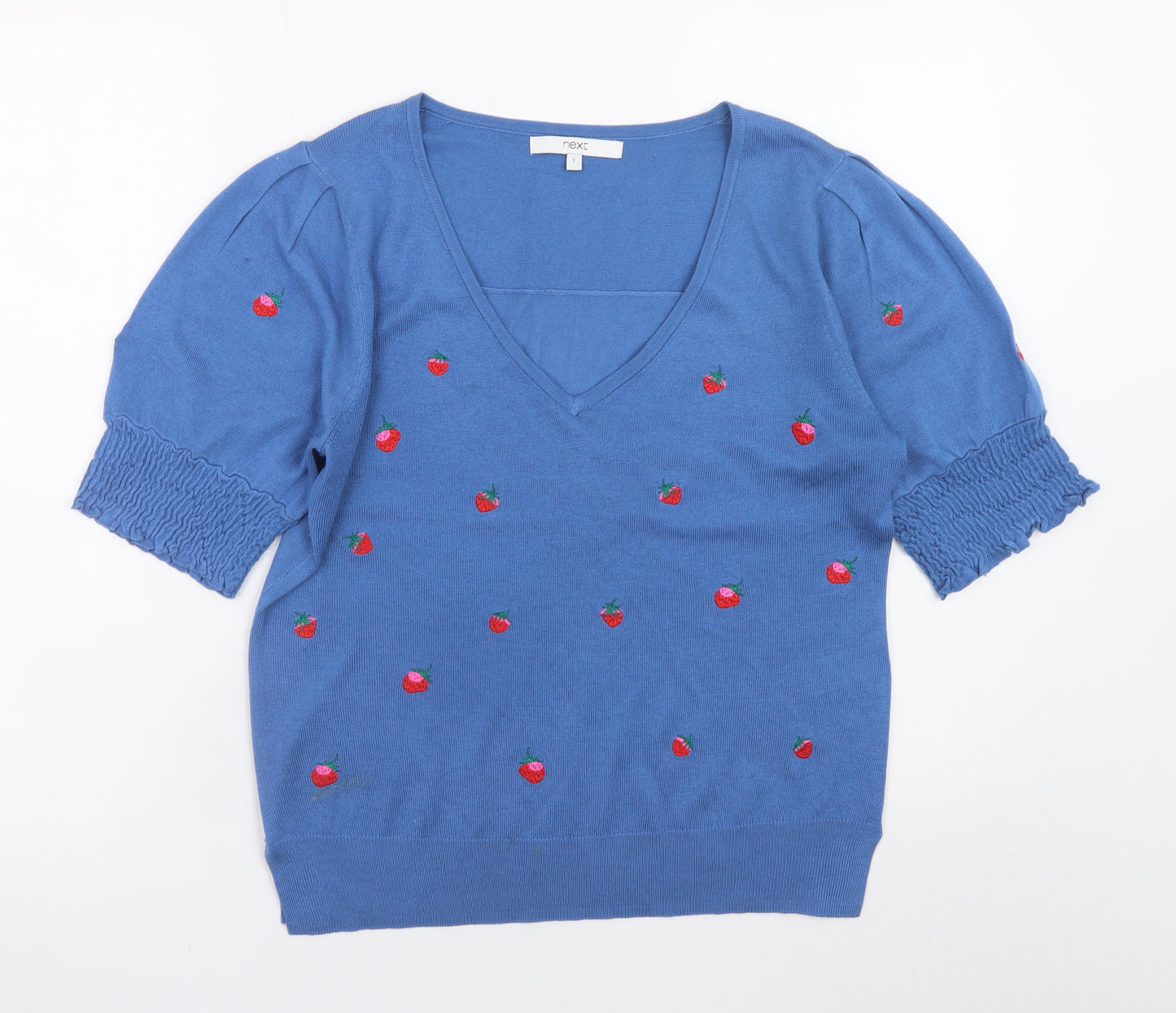 Next Women’s Blue Embroidered Strawberry Knit T-Shirt Size S
