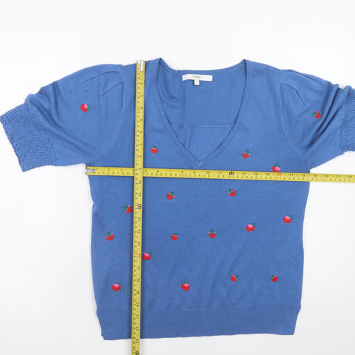 Next Women’s Blue Embroidered Strawberry Knit T-Shirt Size S