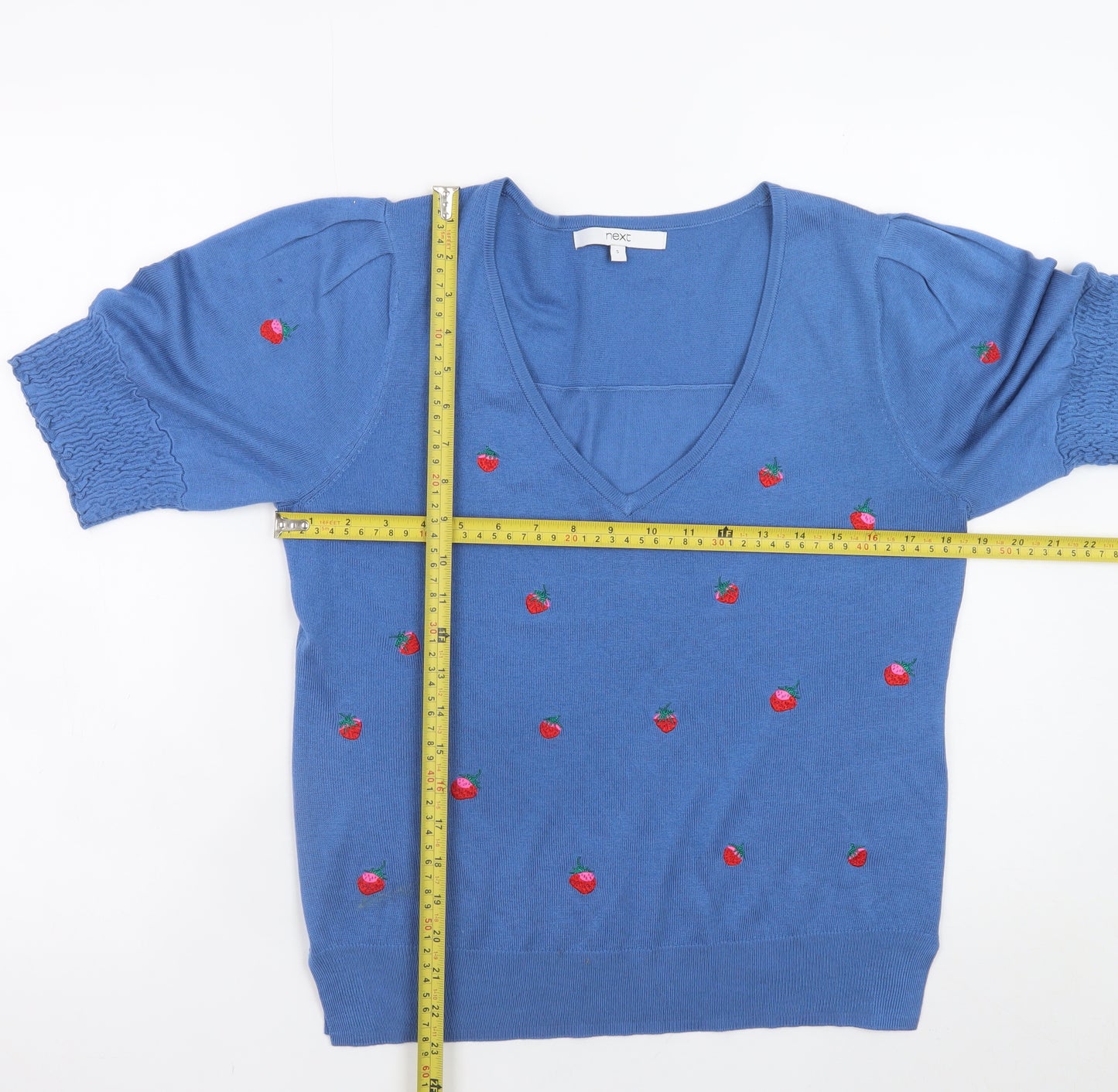 Next Women’s Blue Embroidered Strawberry Knit T-Shirt Size S
