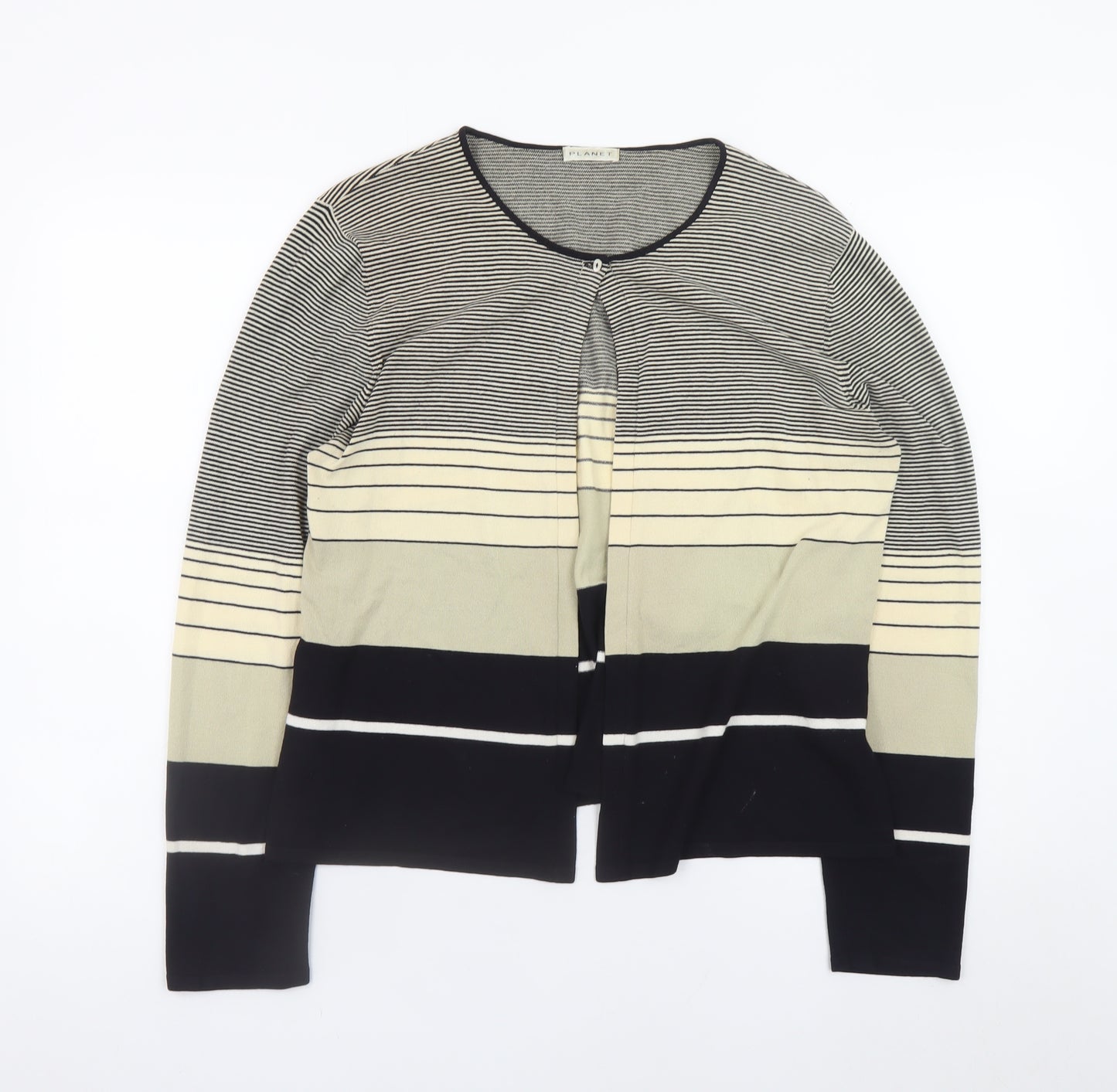 Planet Womens Black Beige Striped Knit Cardigan Size L