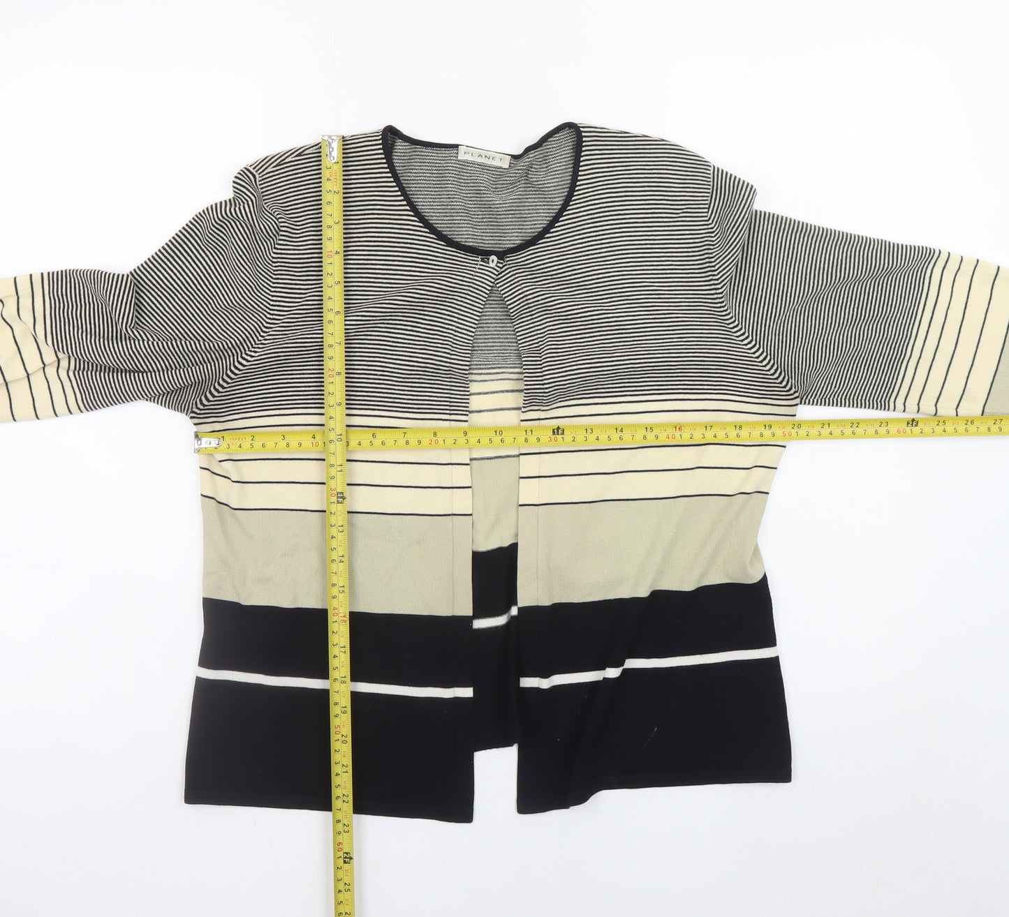 Planet Womens Black Beige Striped Knit Cardigan Size L