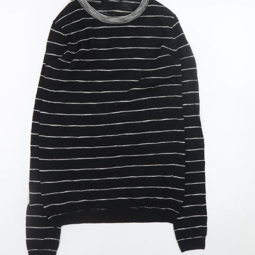 AllSaints Womens Black Striped Crew Neck Long Sleeve Knit Top XS