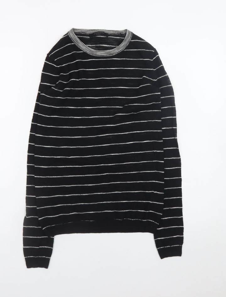 AllSaints Womens Black Striped Crew Neck Long Sleeve Knit Top XS