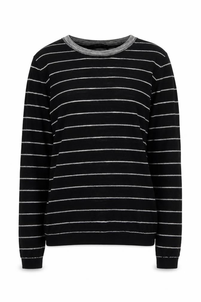 AllSaints Womens Black Striped Crew Neck Long Sleeve Knit Top XS