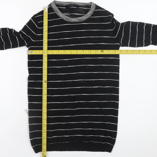 AllSaints Womens Black Striped Crew Neck Long Sleeve Knit Top XS