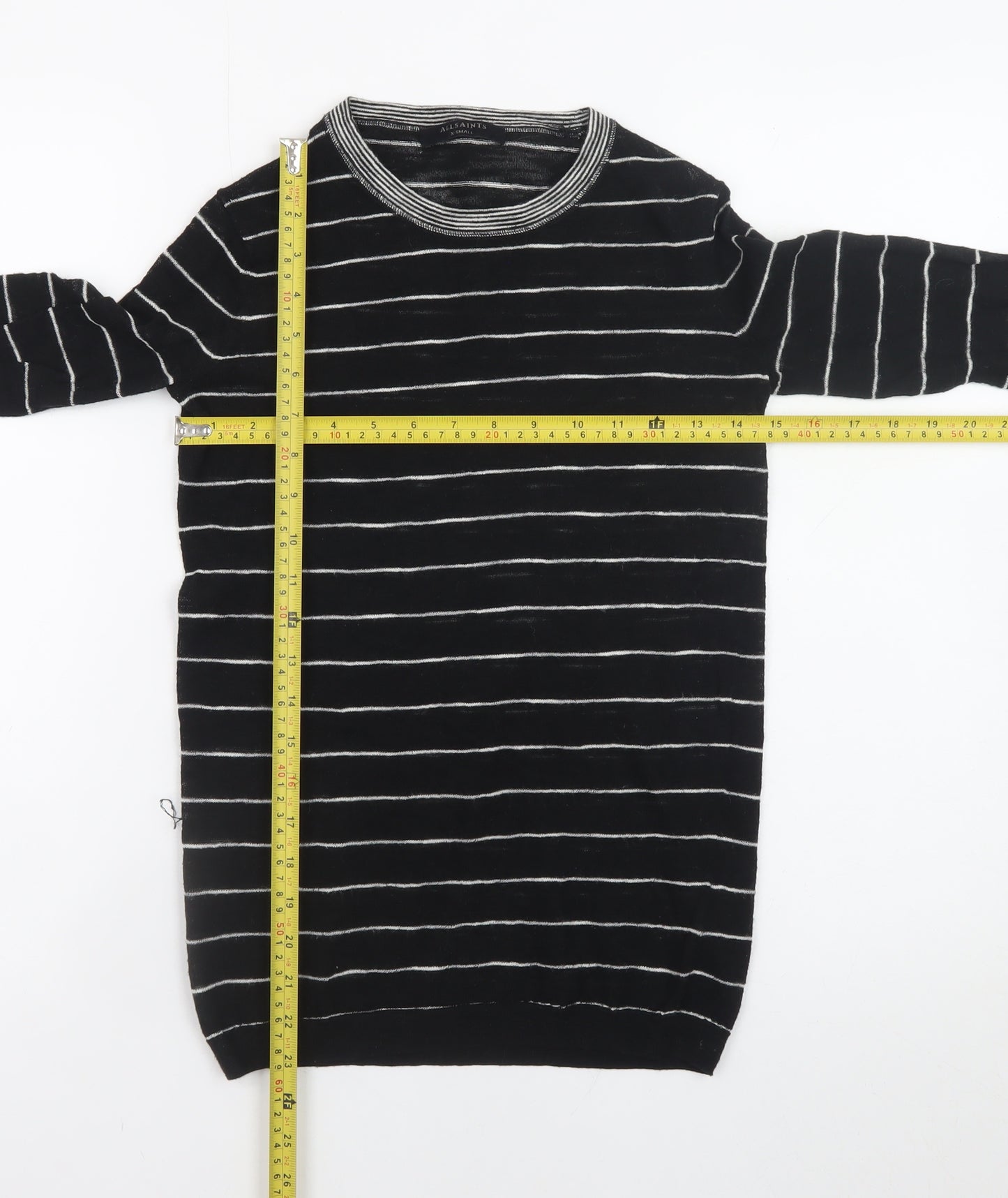 AllSaints Womens Black Striped Crew Neck Long Sleeve Knit Top XS