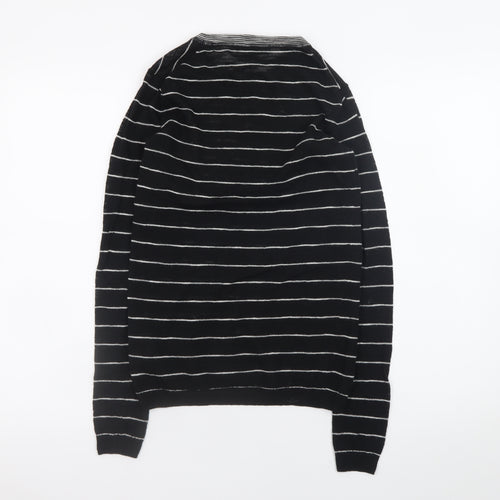 AllSaints Womens Black Striped Crew Neck Long Sleeve Knit Top XS