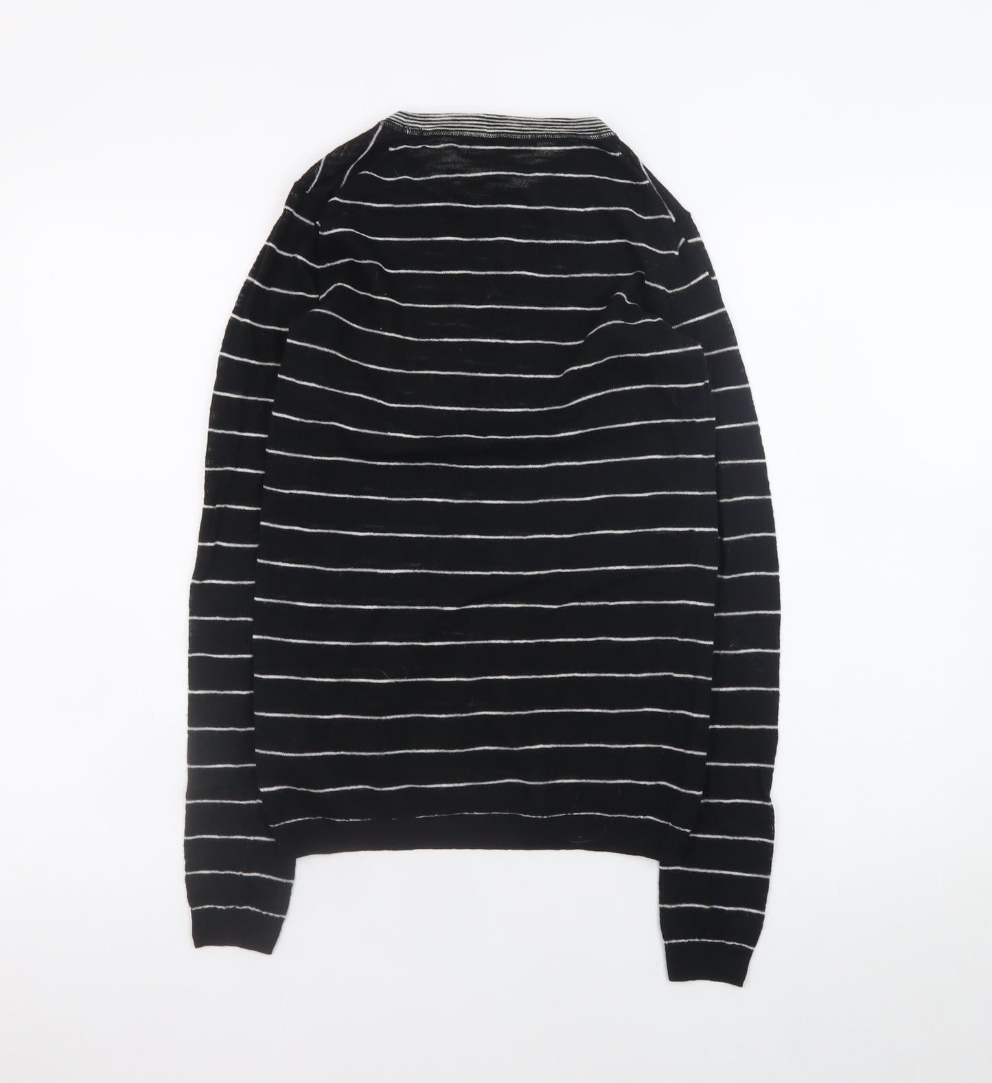 AllSaints Womens Black Striped Crew Neck Long Sleeve Knit Top XS