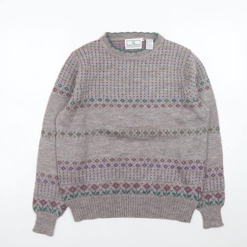 Barry Ashley Women's Beige Fair Isle Wool Blend Jumper Size 14
