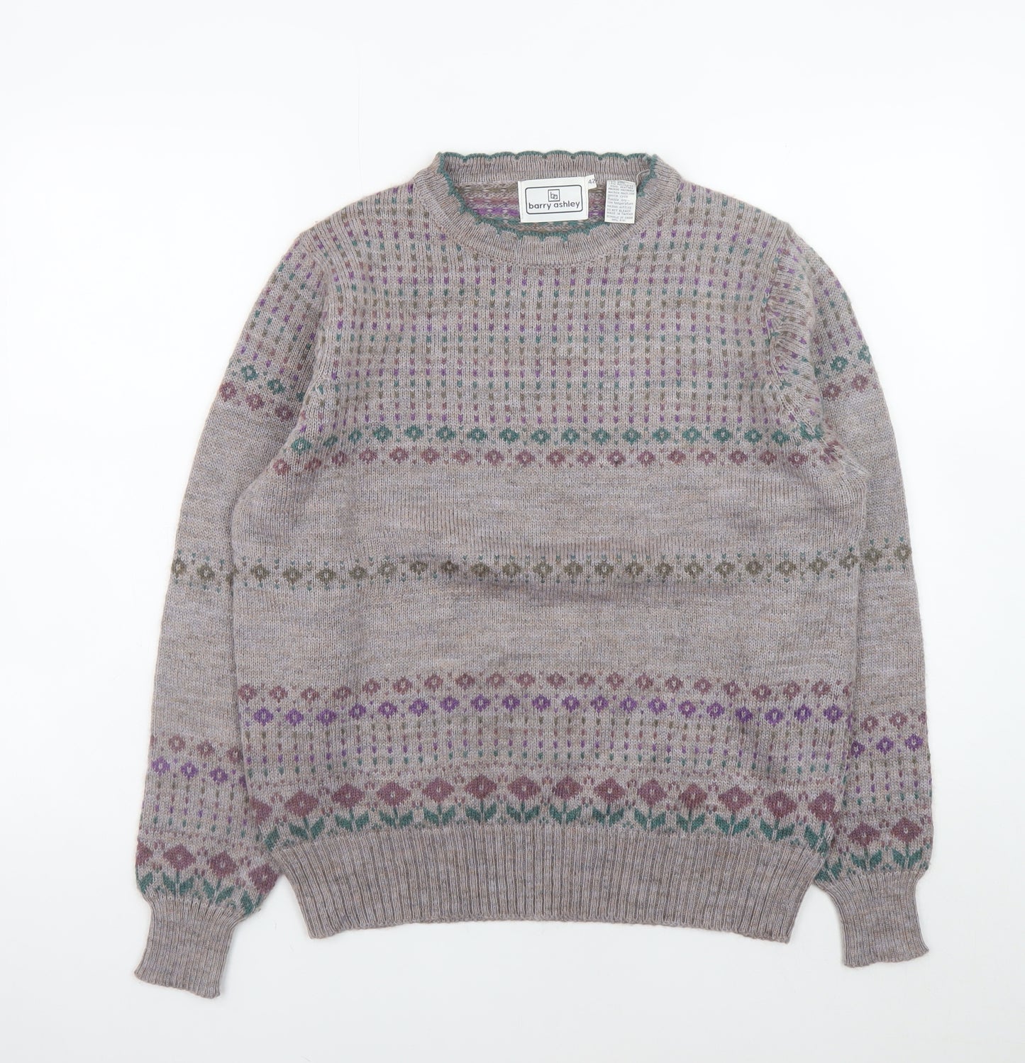Barry Ashley Women's Beige Fair Isle Wool Blend Jumper Size 14