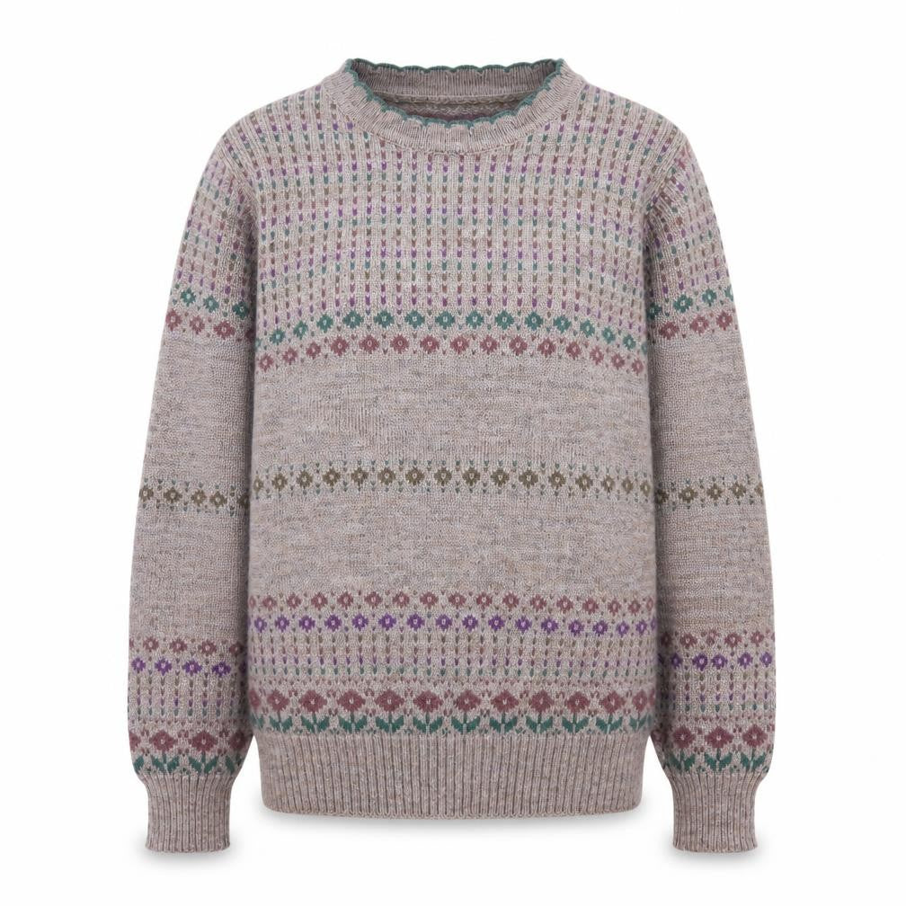 Front view of Barry Ashley Women's Beige Fair Isle Wool Blend Jumper, size 14