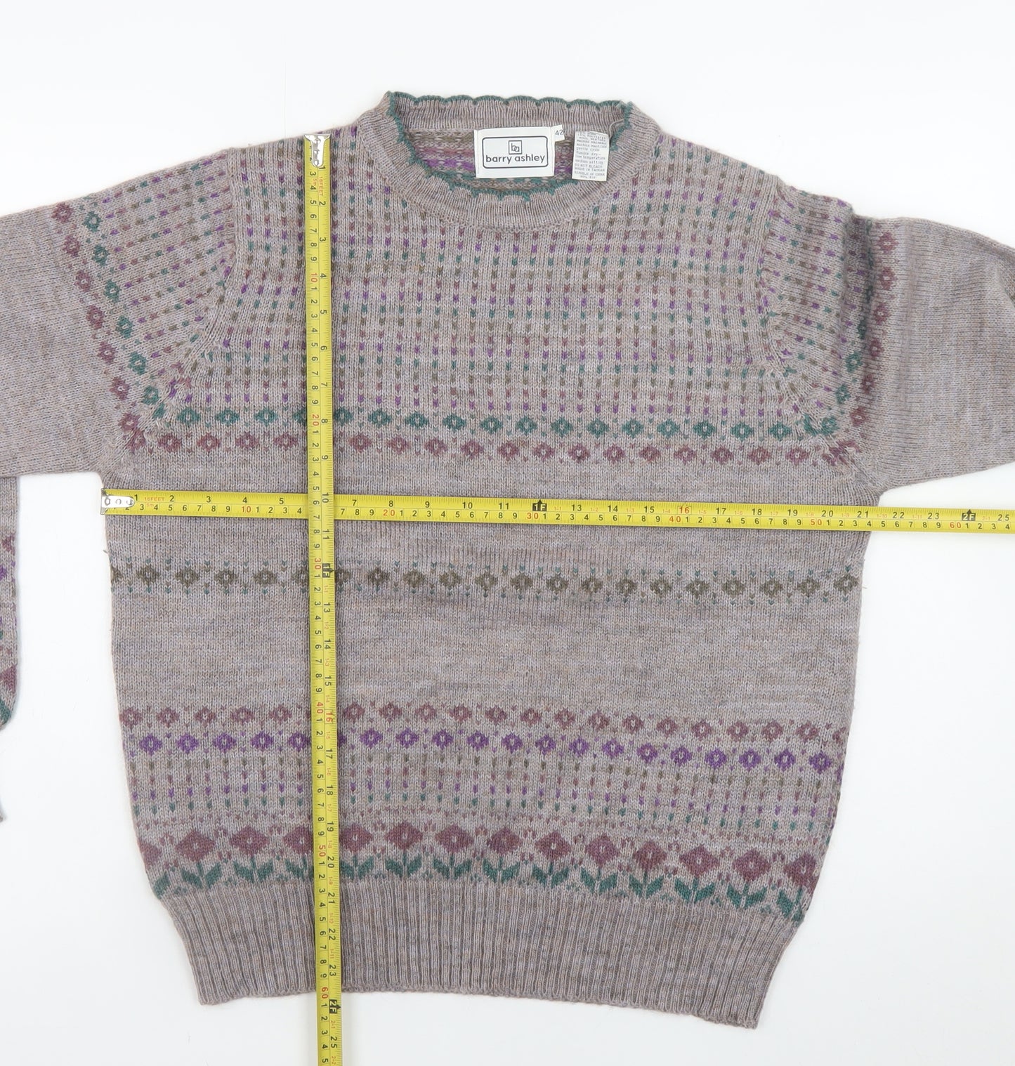 Barry Ashley Women's Beige Fair Isle Wool Blend Jumper Size 14