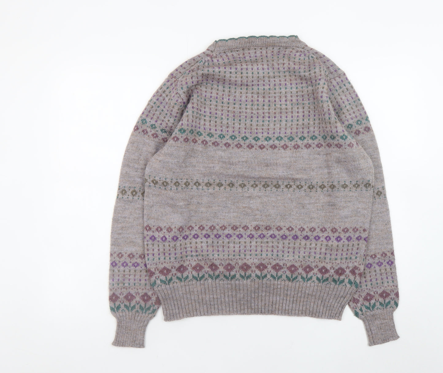 Barry Ashley Women's Beige Fair Isle Wool Blend Jumper Size 14