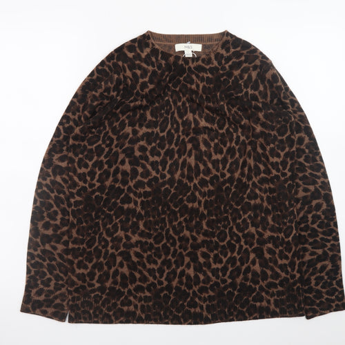 Marks and Spencer Women Brown Leopard Knit Jumper Size 12