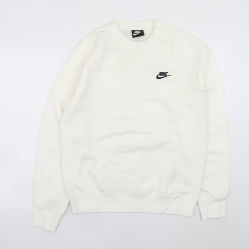 Nike Men's White Small Crew Neck Pullover Fleece Sweatshirt