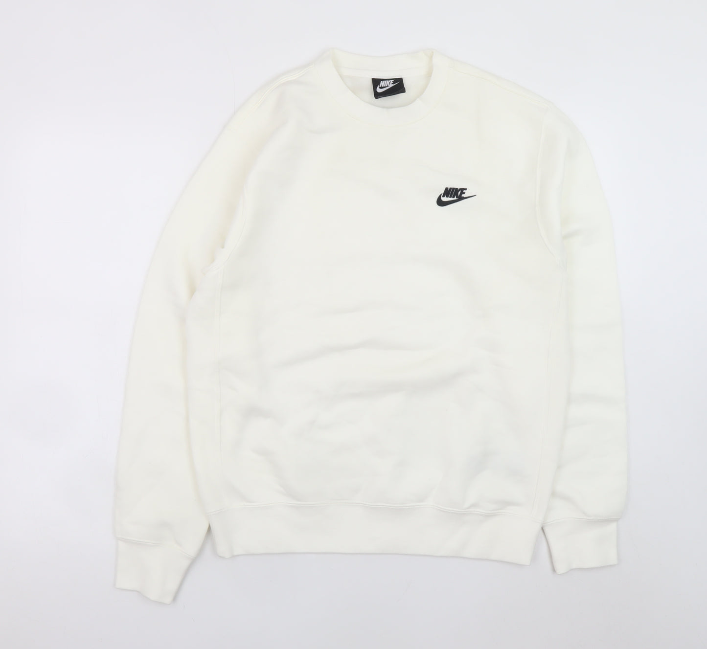 Nike Men's White Small Crew Neck Pullover Fleece Sweatshirt