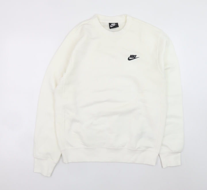 Nike Men's White Small Crew Neck Pullover Fleece Sweatshirt