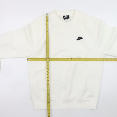 Nike Men's White Small Crew Neck Pullover Fleece Sweatshirt