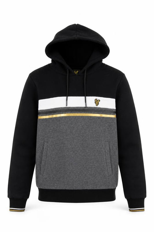 Front view of Crystal Palace Men’s Black Grey Gold Pullover Hoodie S Football Style